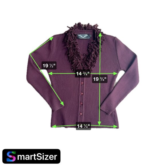 Angel Sabri Ozel Cardigan Sweater Womens S Burgundy‎ Fringe Collar Ribbed Button - Picture 2 of 7